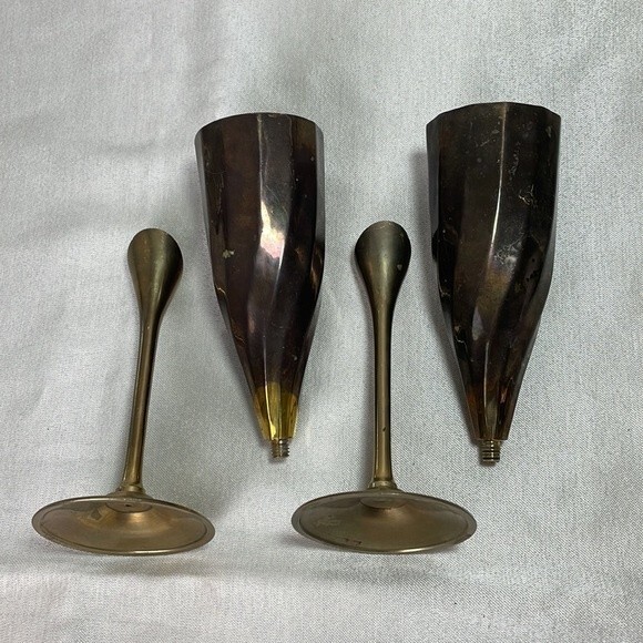 Vintage Brass Champagne Flutes MCM Twisted Goblets Toasting Glasses 2 - Picture 5 of 6
